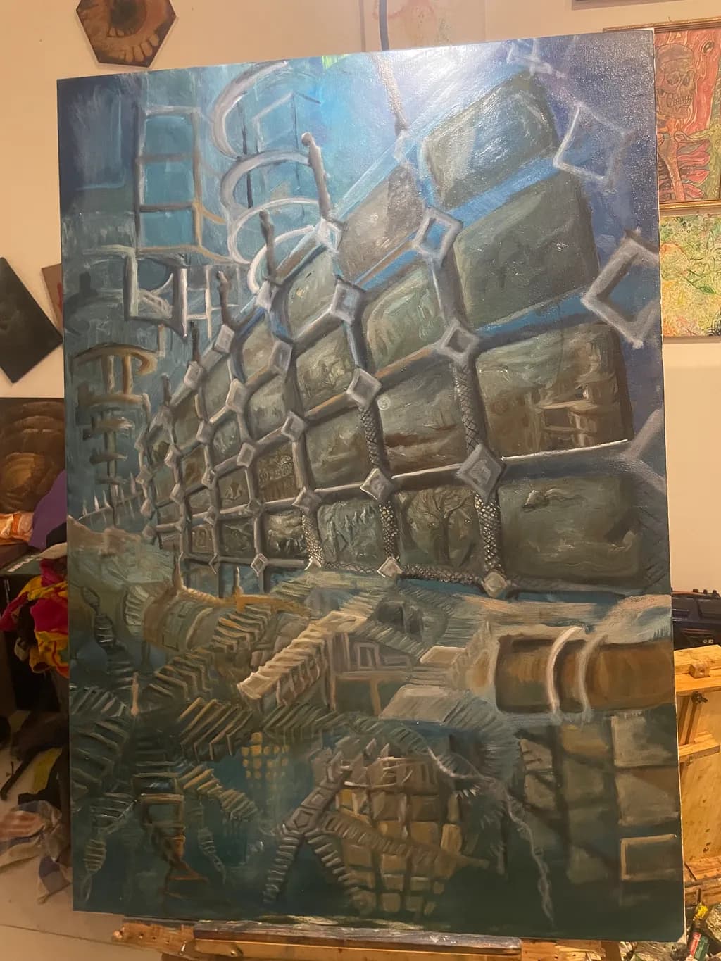 Ethereal Depths: An Abstract Exploration of Geometric Blue Textures
