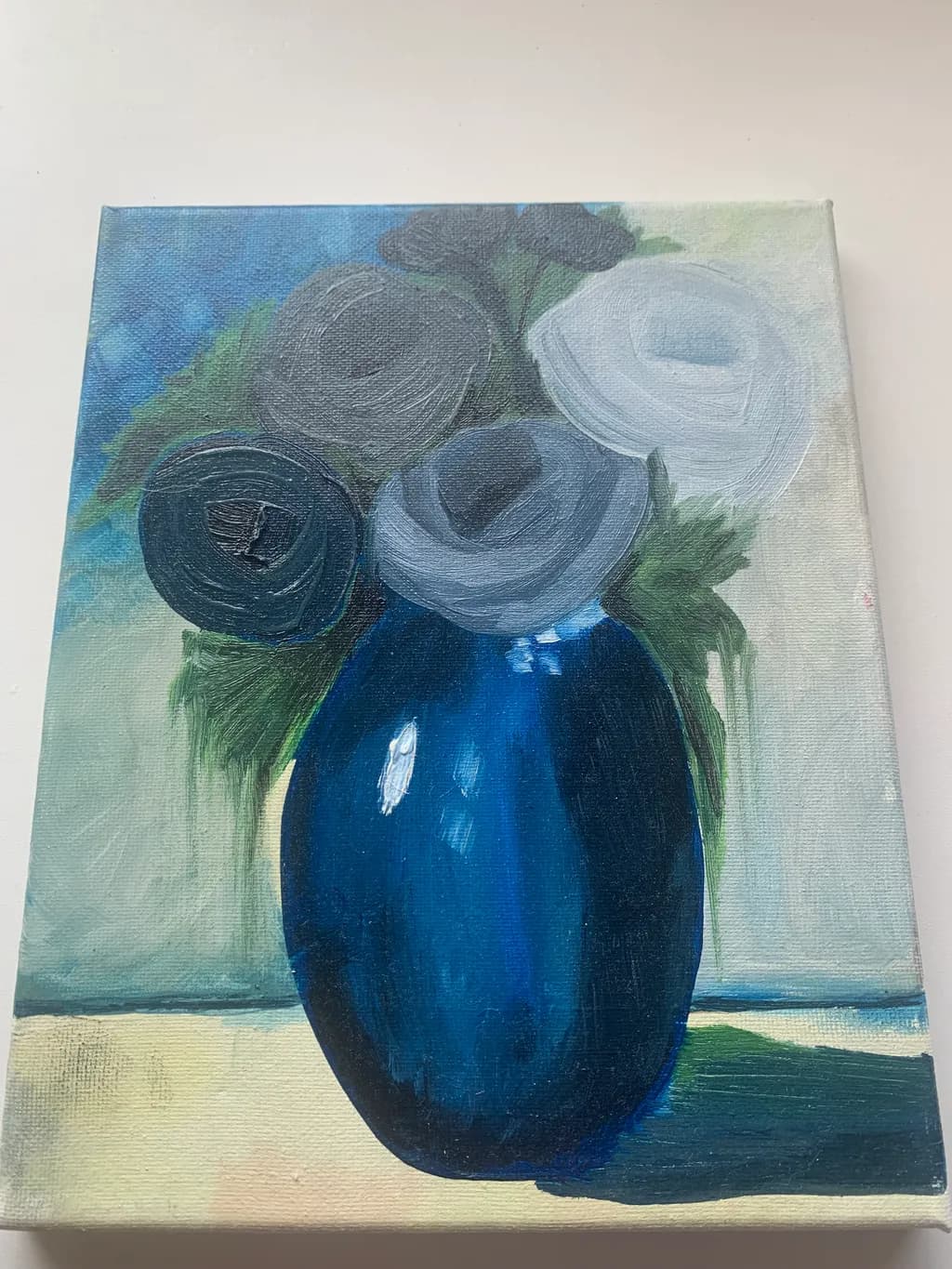 Whispers of Blue: A Serene Floral Composition in Shades of Gray and Blue