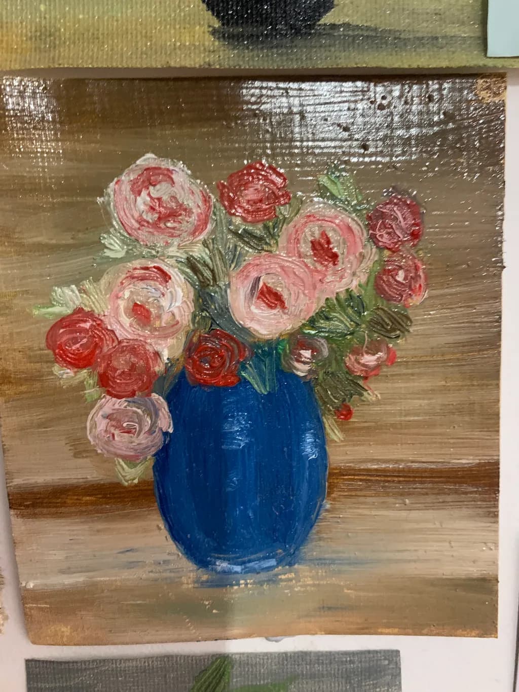 Blossoms in Blue: A Vibrant Floral Still Life with Roses