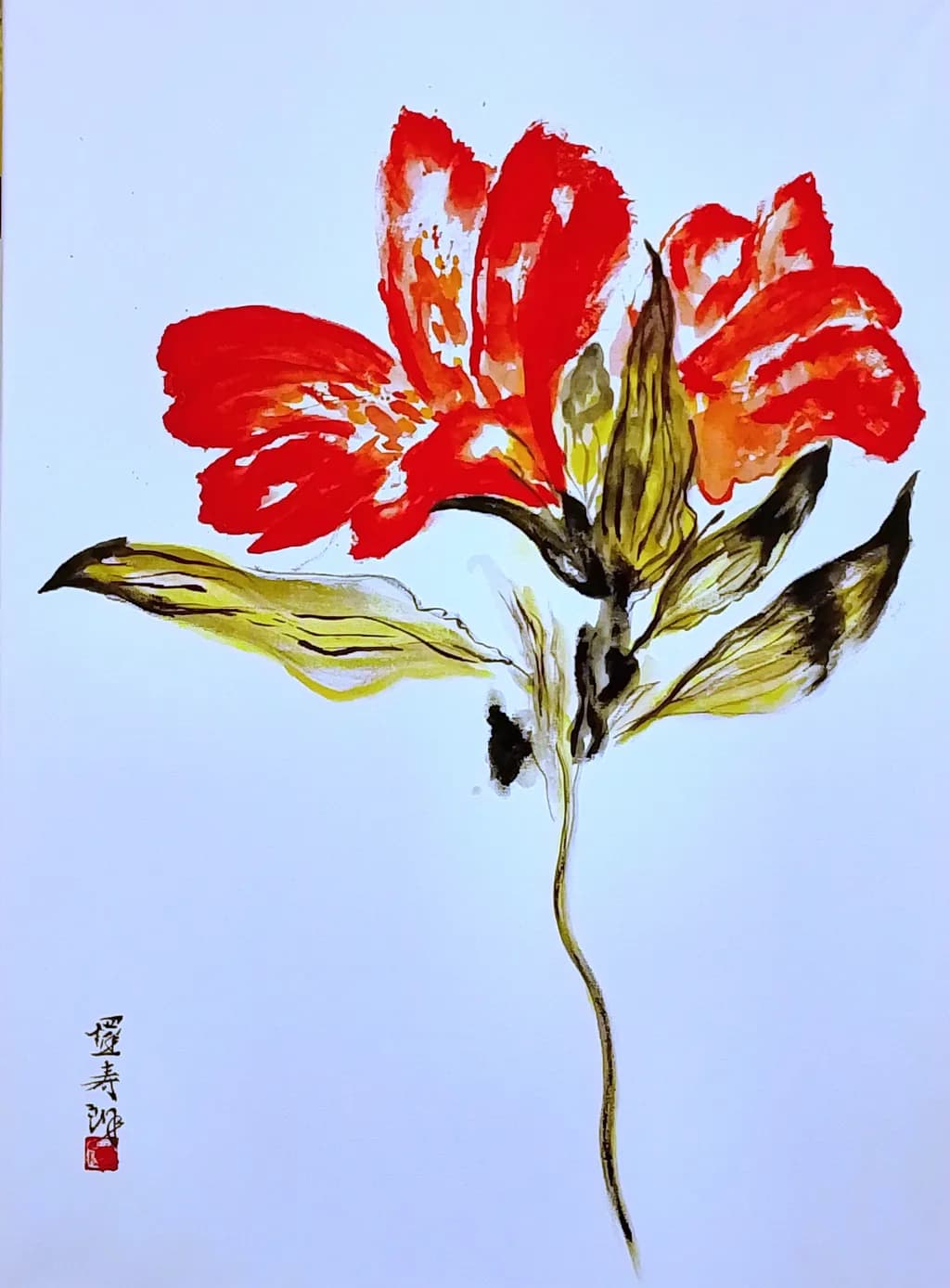 Vibrant Elegance: A Bold Floral Expression in Red and Gold