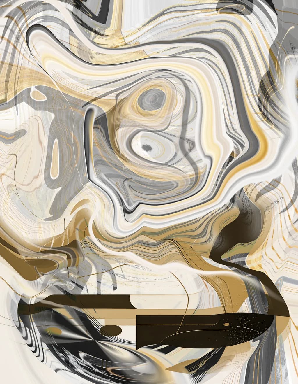 Whispers of Gold: An Abstract Journey Through Fluid Forms and Textures
