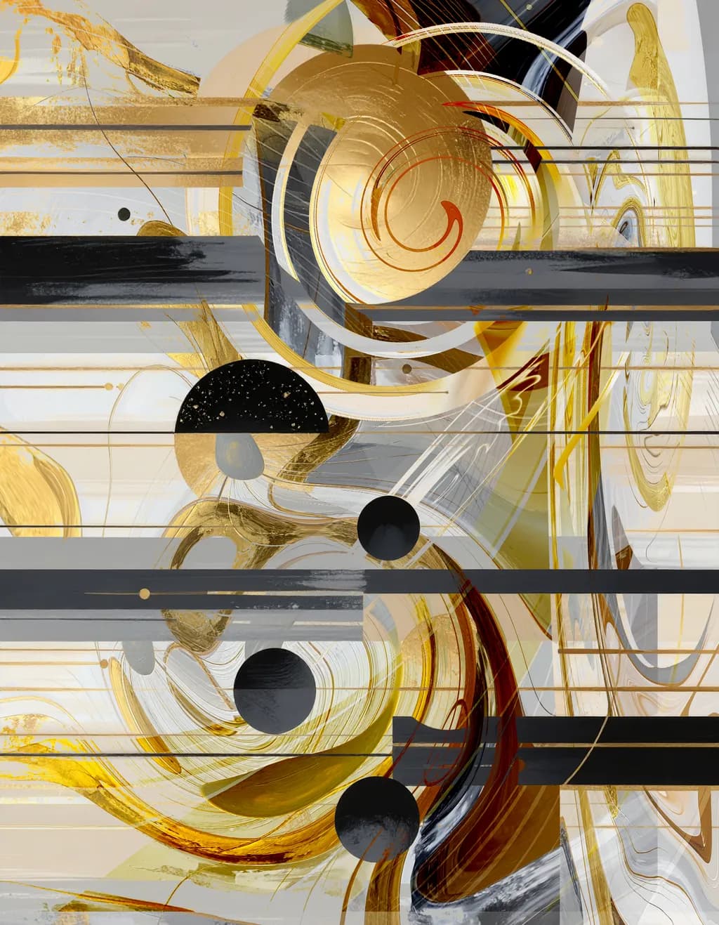 Golden Harmony: A Dance of Lines and Curves in Abstract Artistry