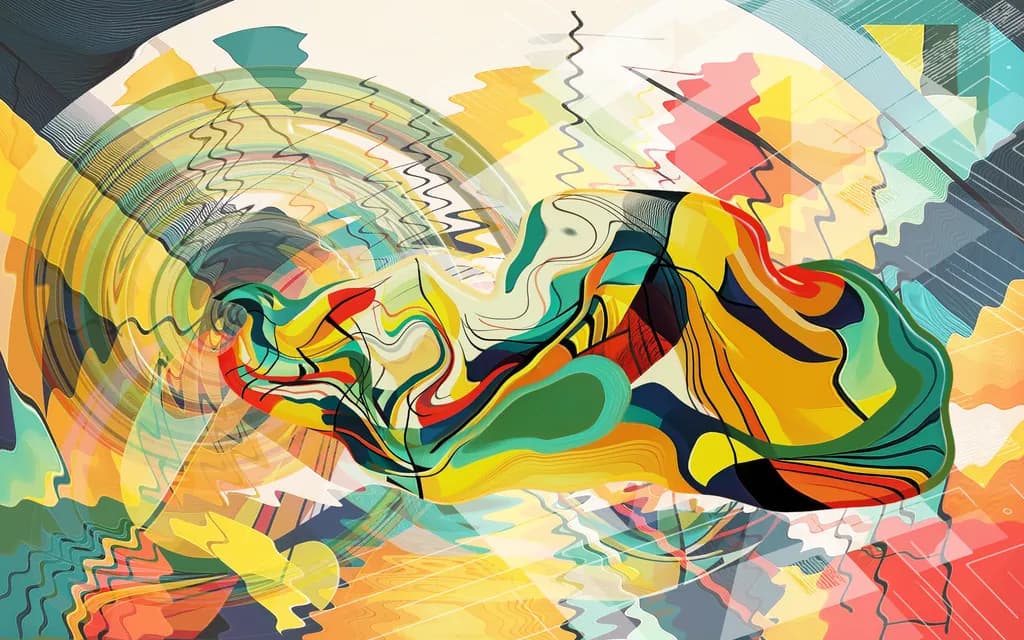 Vibrant Whirl: A Journey Through Abstract Fluidity and Geometric Harmony