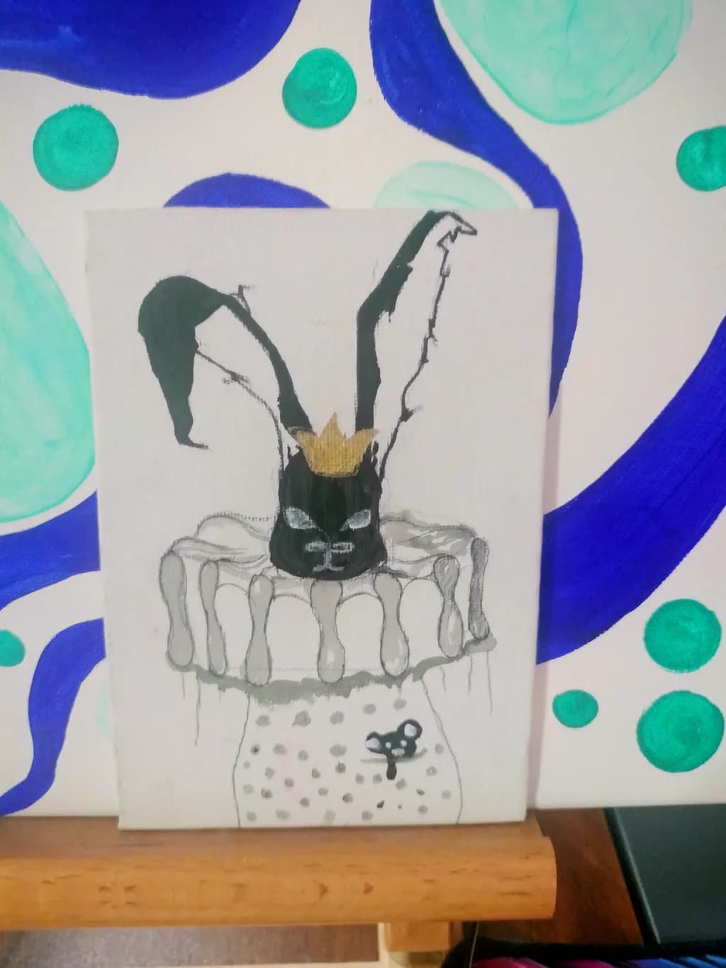 Whimsical Royalty: The Crowned Bunny on a Dripping Cake