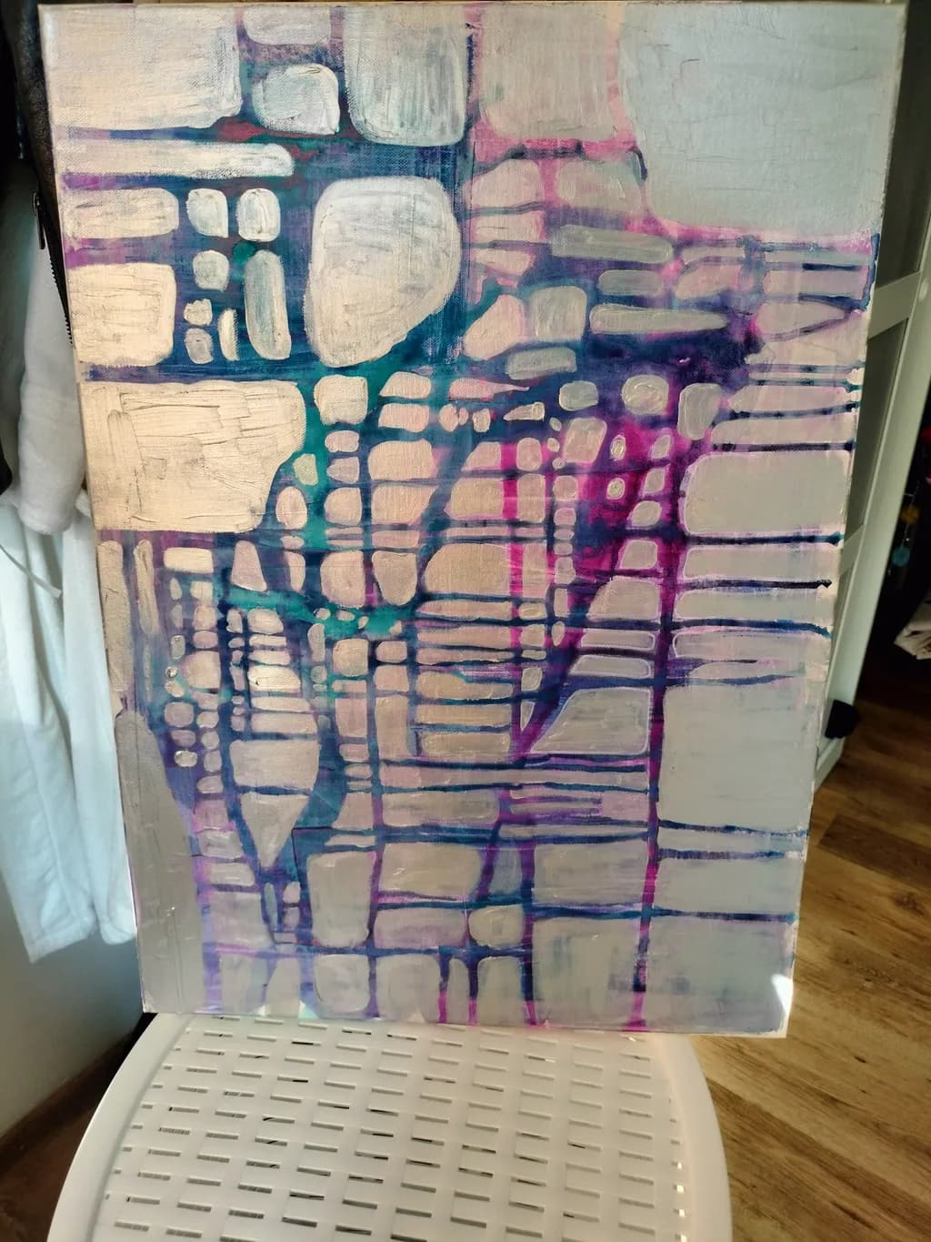 Abstract Harmony: A Dance of Shapes and Colors in Blue and Pink Tones