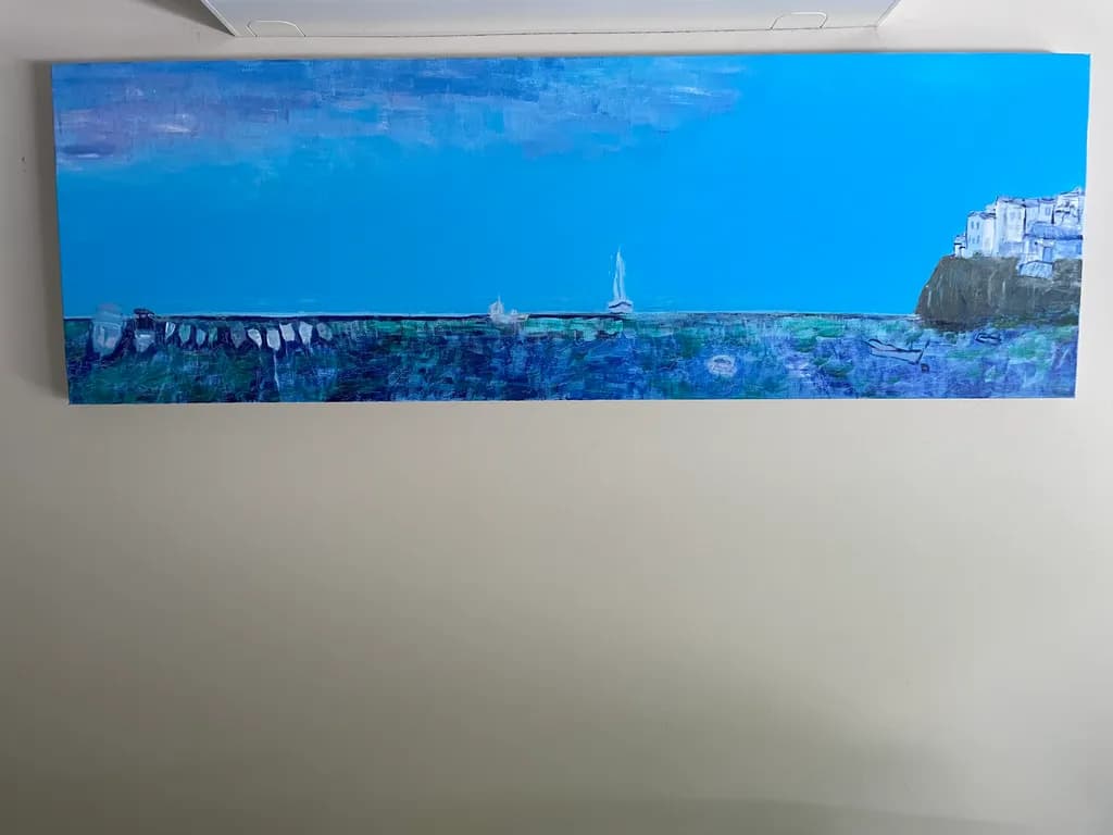 Serenity by the Sea: A Coastal Dreamscape in Vibrant Blues and Tranquil Hues