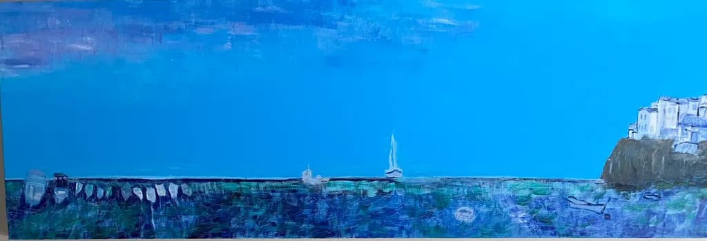Serenity by the Sea: A Coastal Dreamscape in Vibrant Blues and Greens