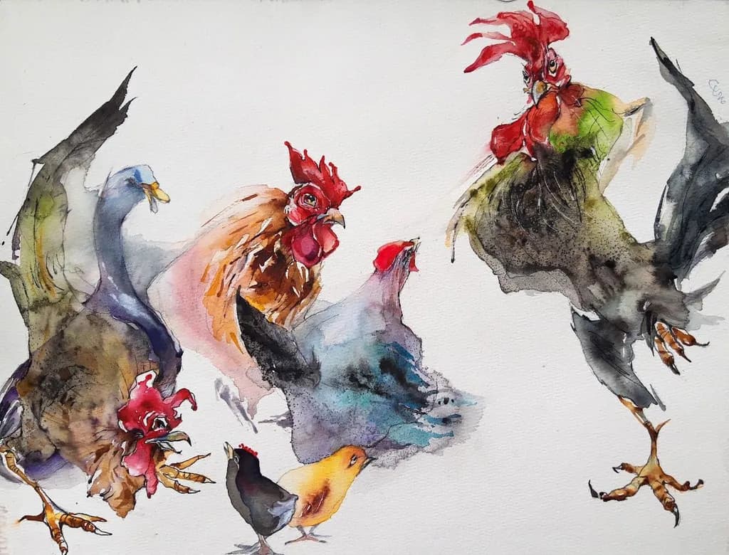 Farmyard Roosters and Birds