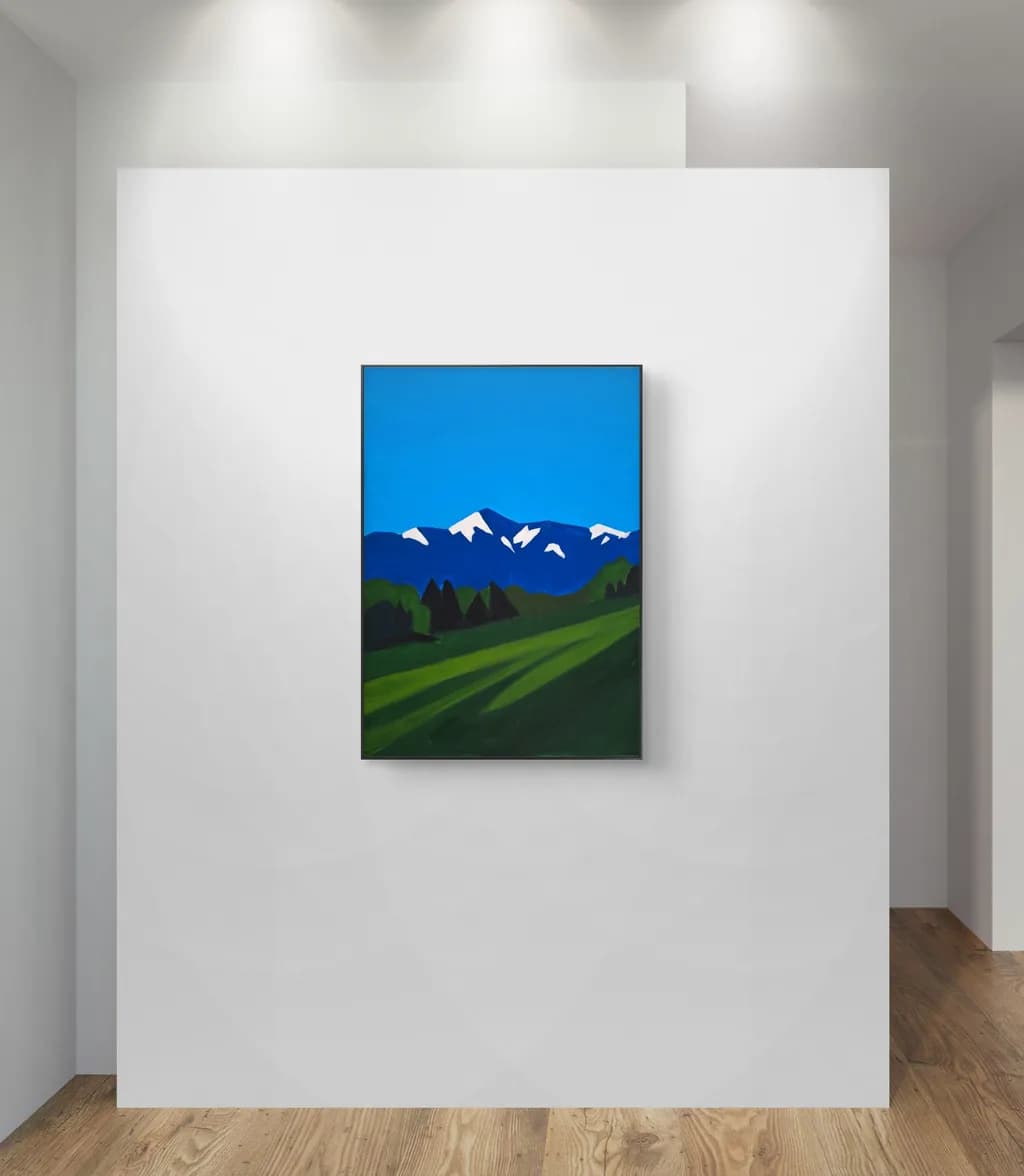 Serenity in Blue: A Majestic Mountain Landscape Painting