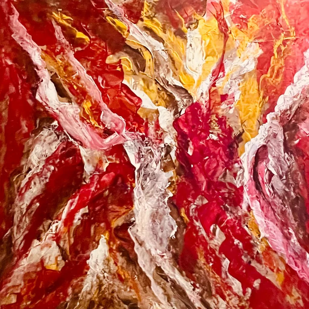 Fiery Whispers: A Dance of Red and Gold in Abstract Expressionism