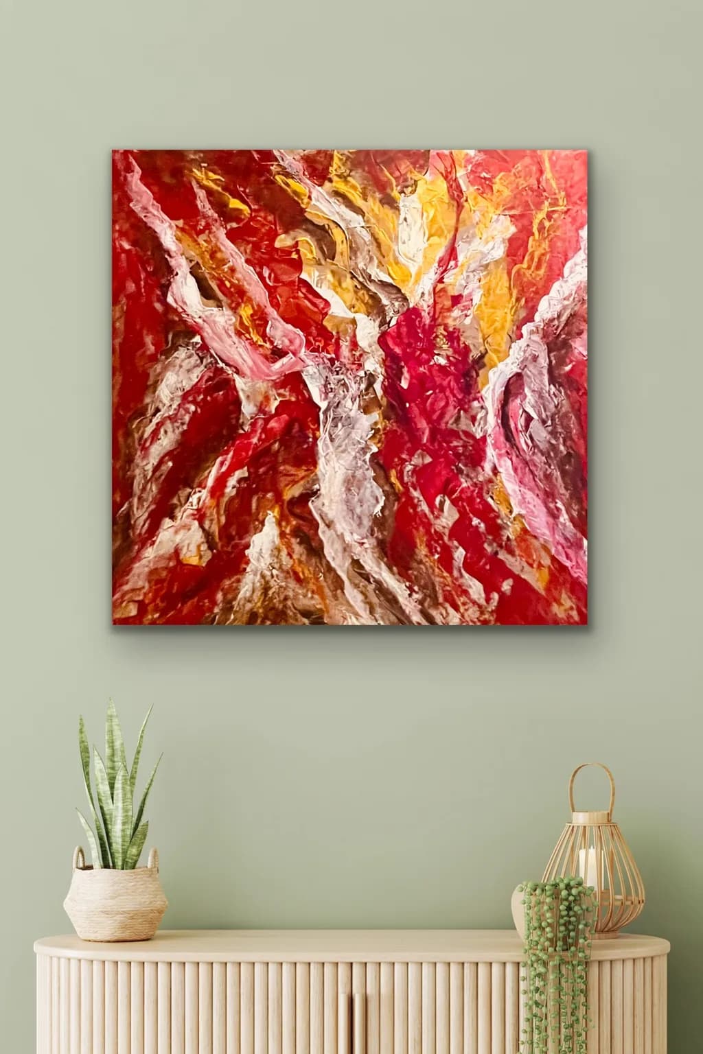Fiery Whispers: A Dance of Red and Gold in Abstract Expressionism