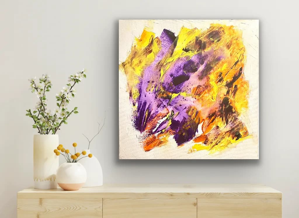 Vibrant Harmony: A Dance of Purple and Gold on Canvas