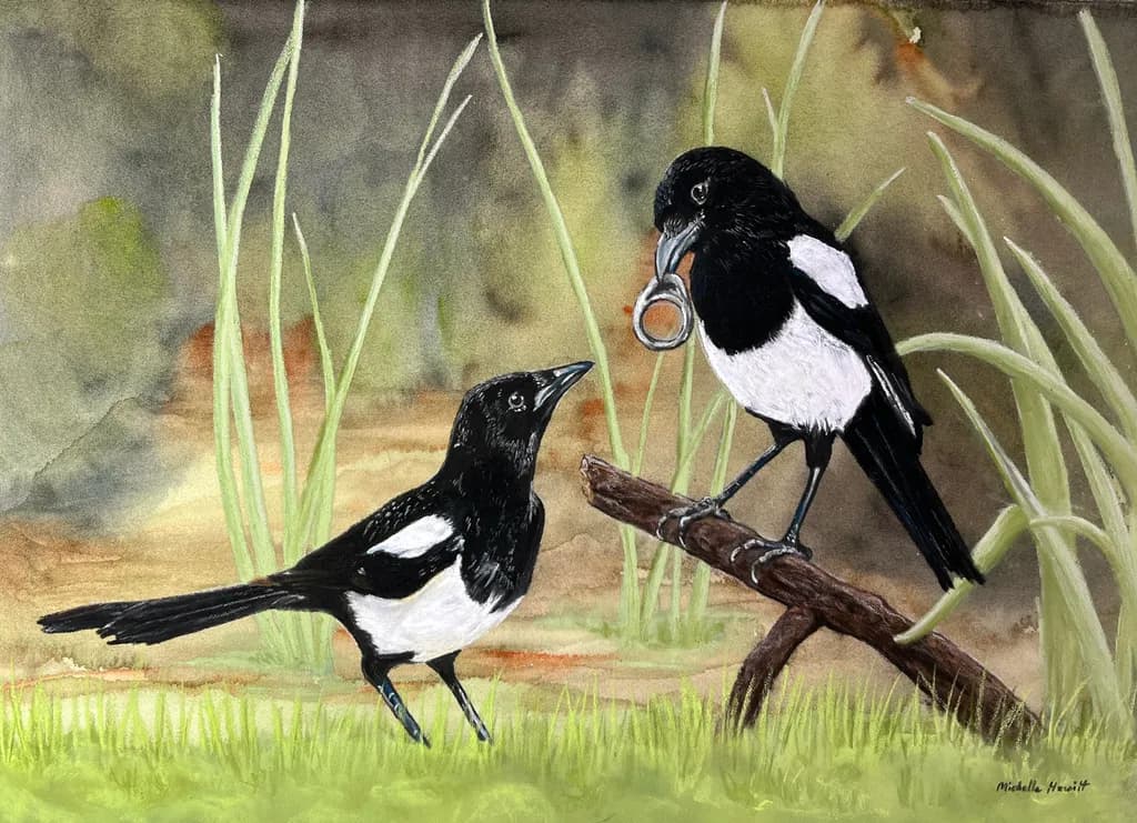 Whimsical Encounter: Two Magpies in Nature's Embrace
