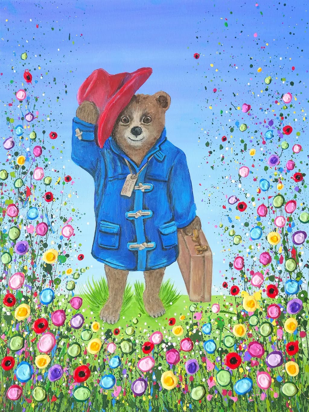 Whimsical Bear in Blue: A Journey Through a Floral Wonderland