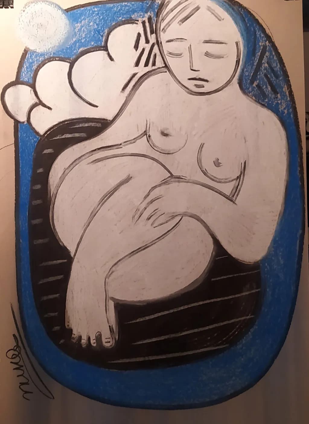 Serenity in Blue: A Contemplative Nude Embracing Stillness