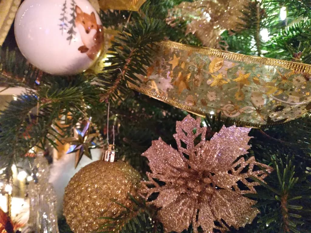 Whimsical Winter Wonderland: A Festive Close-Up of Holiday Cheer and Sparkling Ornaments