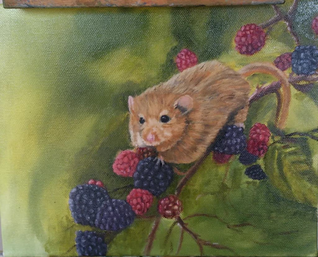 Whiskers and Berries: A Charming Encounter in Nature's Palette