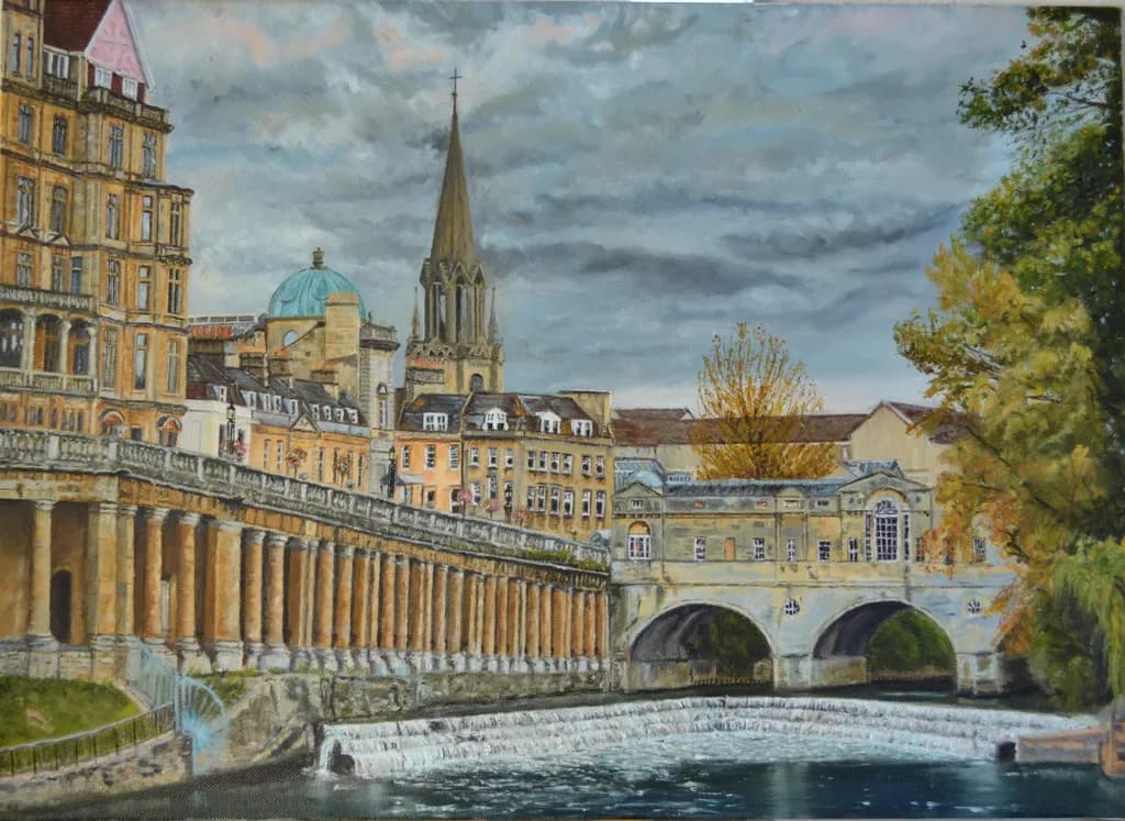 Whispers of Bath: A Serene Riverfront Scene Captured in Time