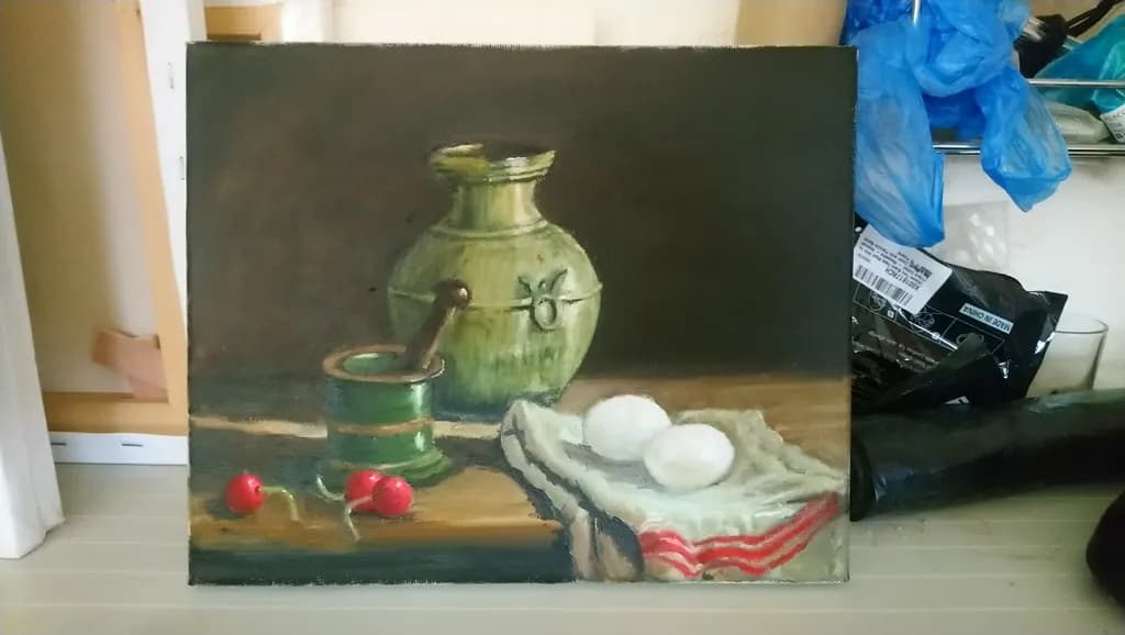Rustic Harmony: A Still-Life of Eggs and Pottery in Earthy Tones