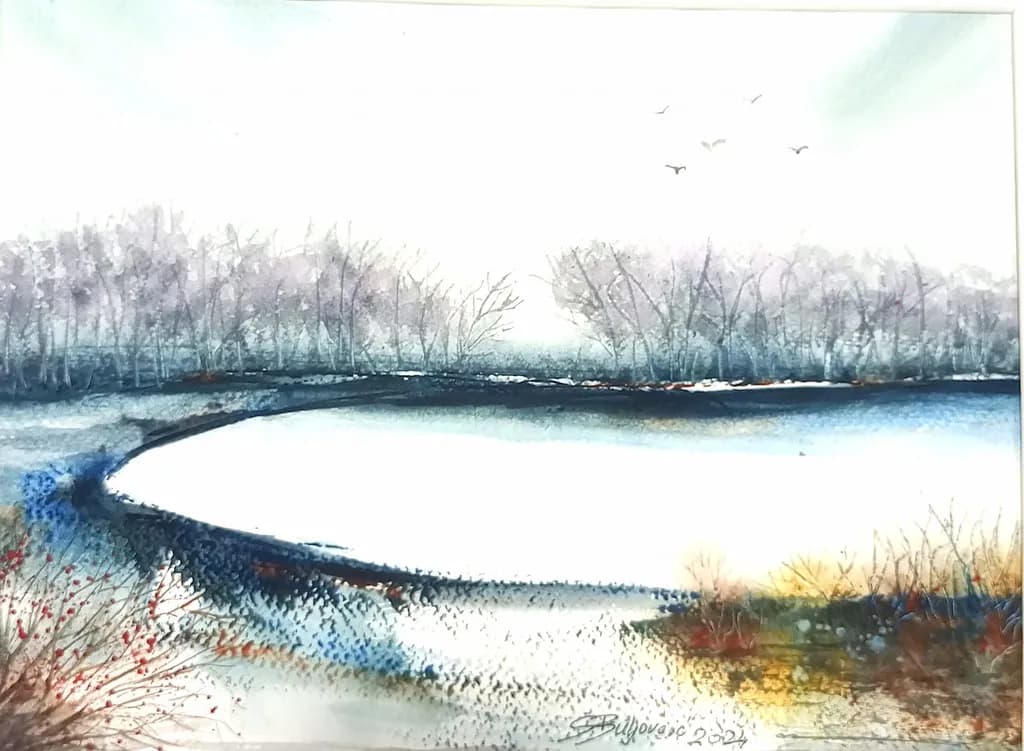 Whispers of Tranquility: A Serene Watercolor Landscape Reflection