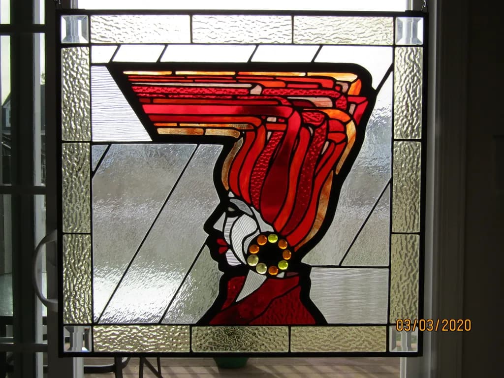 Vibrant Elegance: A Stained-Glass Portrait of Colorful Expression