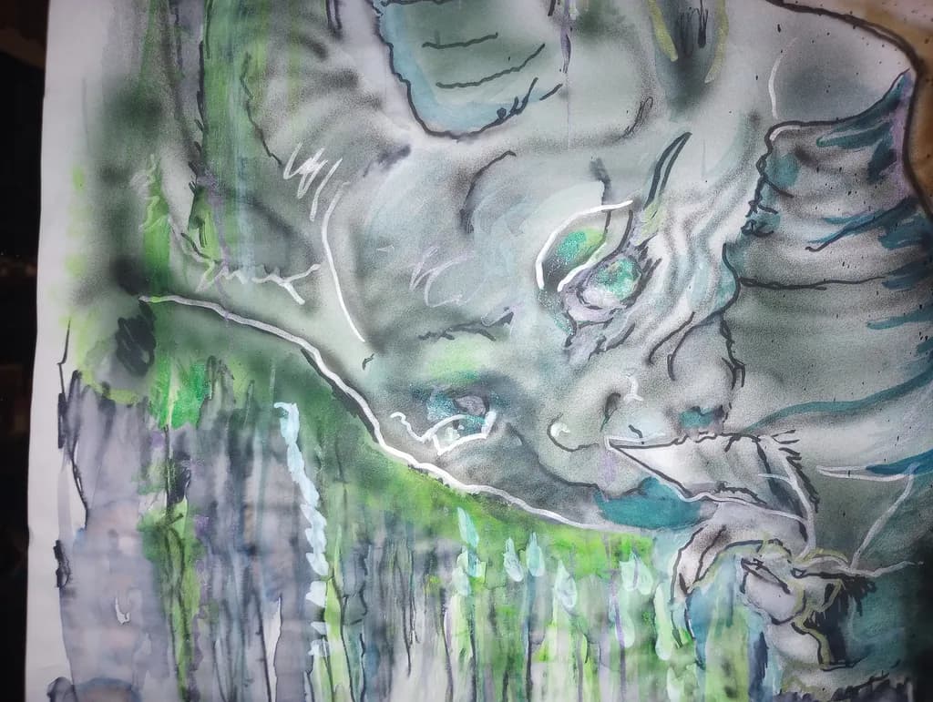Whimsical Echoes: An Expressionistic Journey Through Green Watercolors