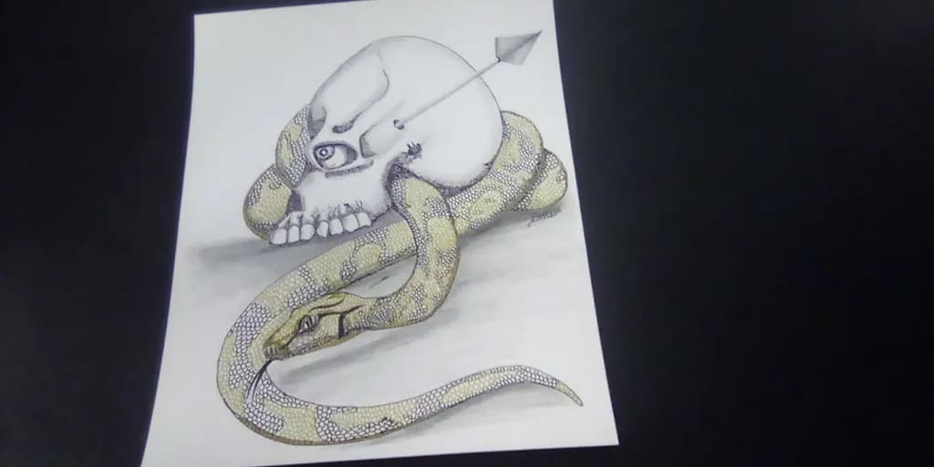 Serpent's Embrace: A Dance of Life and Death in Ink and Color