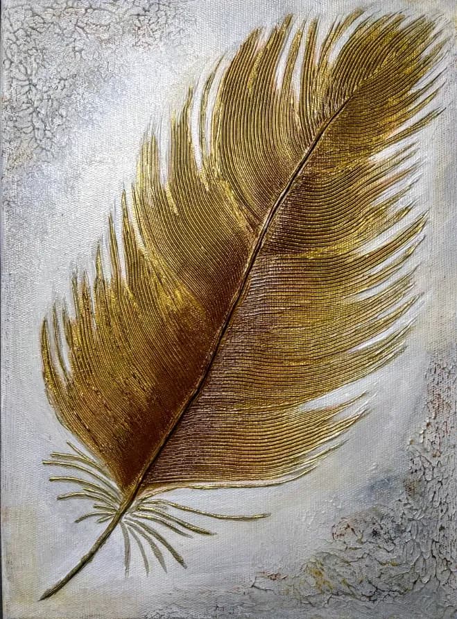 Golden Whisper: A Textured Feather in Nature's Embrace