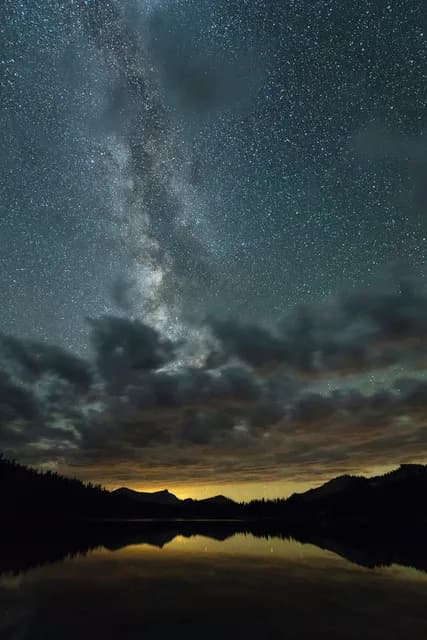 Celestial Reflections: A Night Sky Symphony Over Tranquil Waters