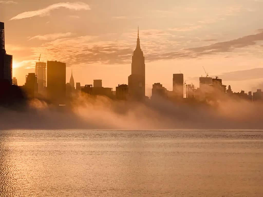 Misty Cityscape Sunset
