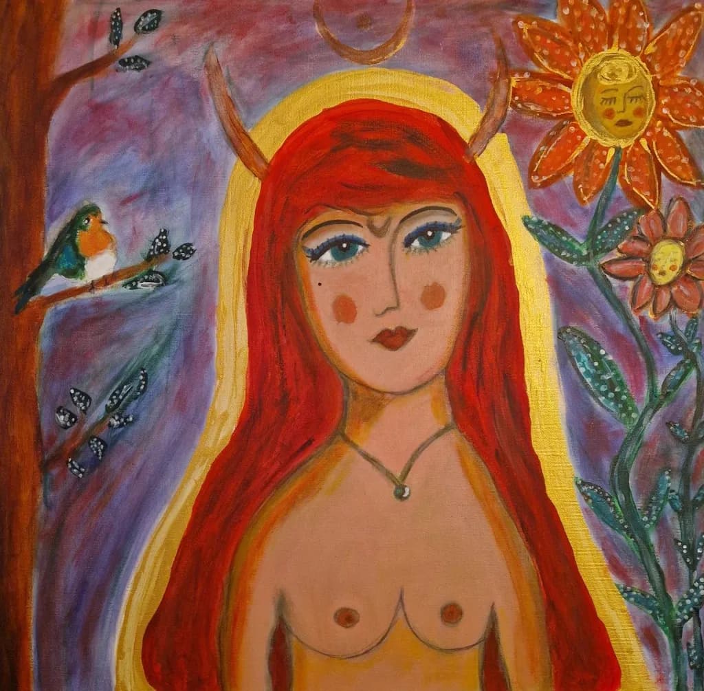 Mystical Embrace: A Colorful Portrait of Nature's Feminine Spirit