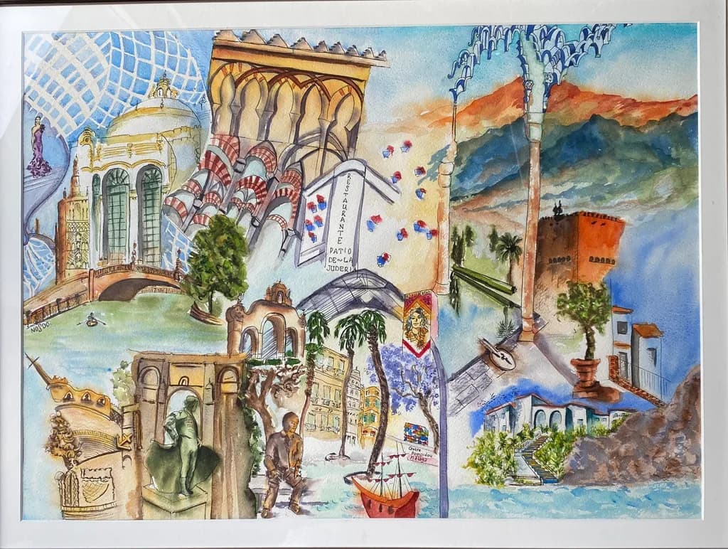 Vibrant Journeys: A Watercolor Collage of Architectural Wonders and Landscapes