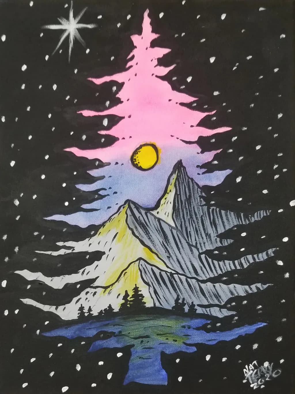 Whispers of the Night: A Celestial Landscape of Mountains and Pines