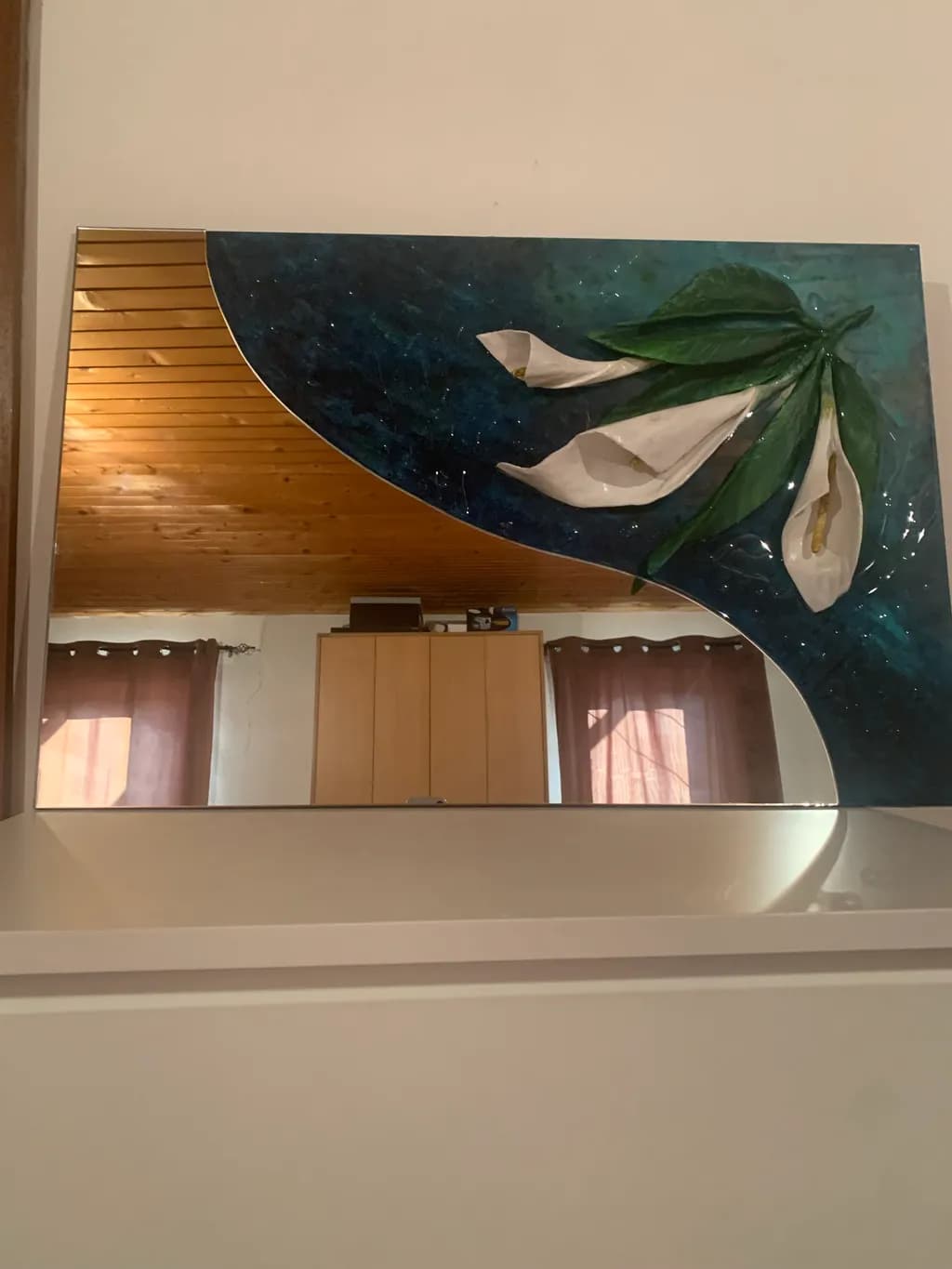 Floral Reflections: A Modern Decorative Mirror Art Piece