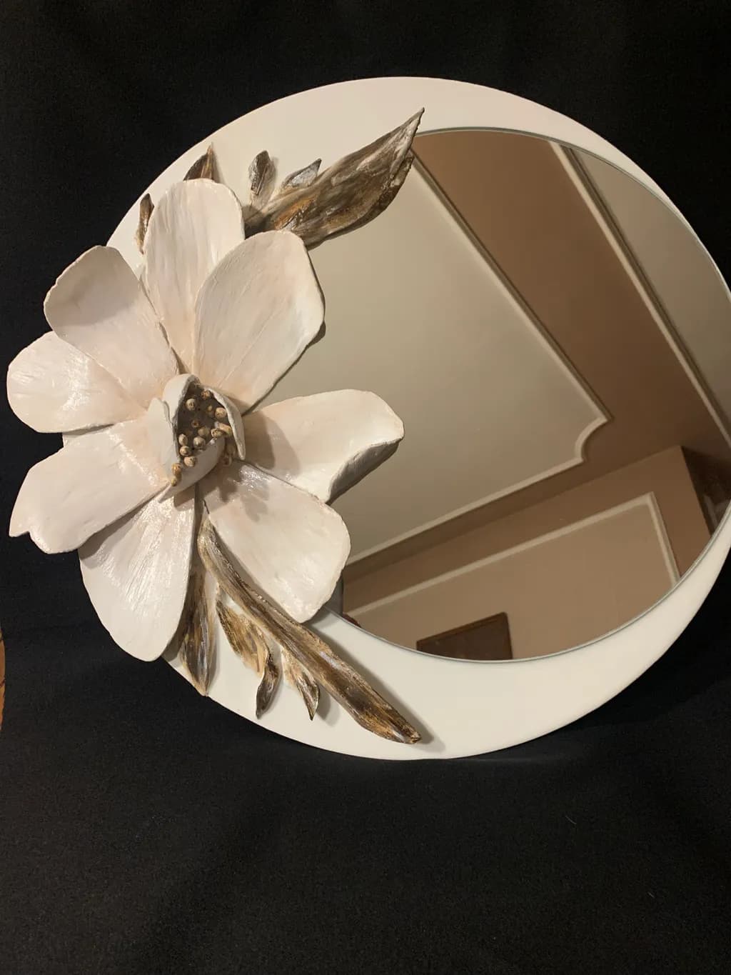 Elegant Floral Mirror with Handcrafted Magnolia Design
