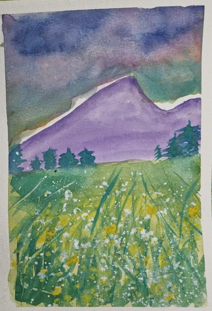 Whispers of Nature: A Serene Mountain Landscape in Watercolor