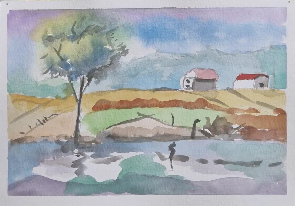 Whispers of Tranquility: A Serene Landscape in Watercolor Hues