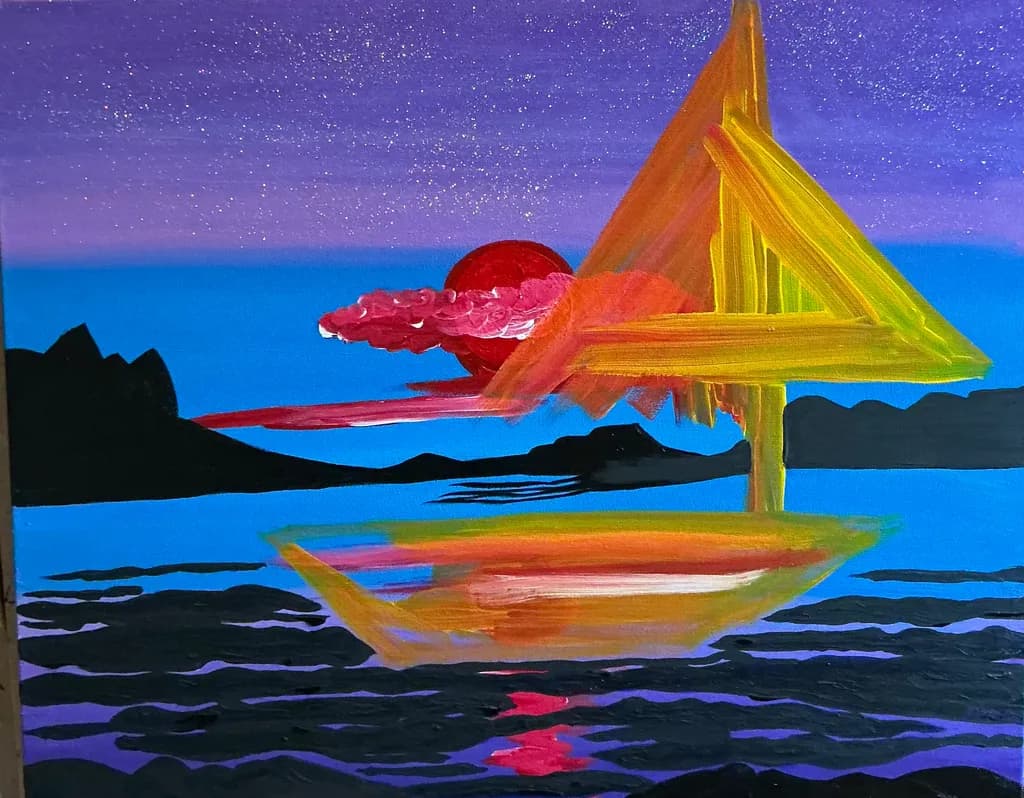 Vibrant Sunset Sail: An Abstract Ocean Escape