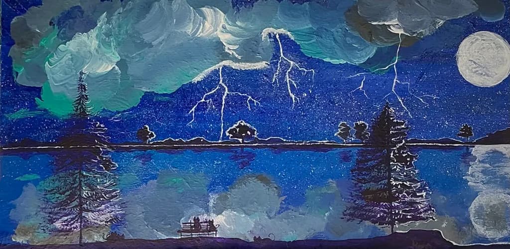 Whispers of Thunder: A Serene Night by the Lake