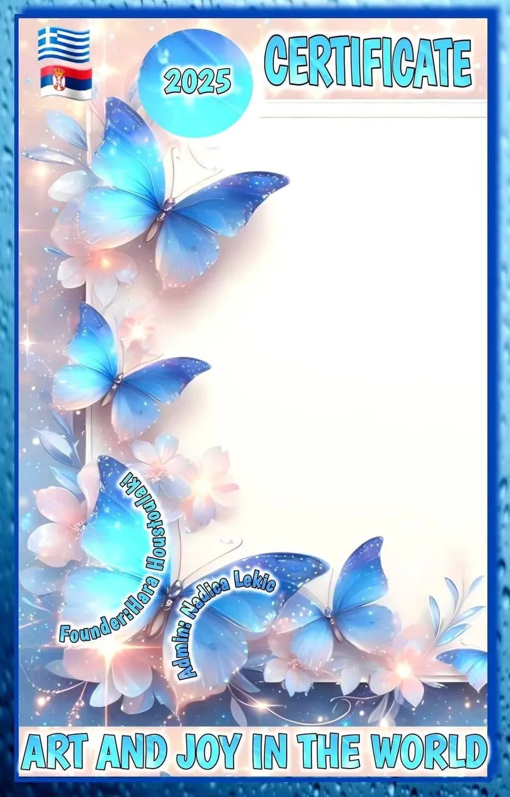 Whispers of Blue: A Floral Butterfly Certificate for 2025 Celebrations