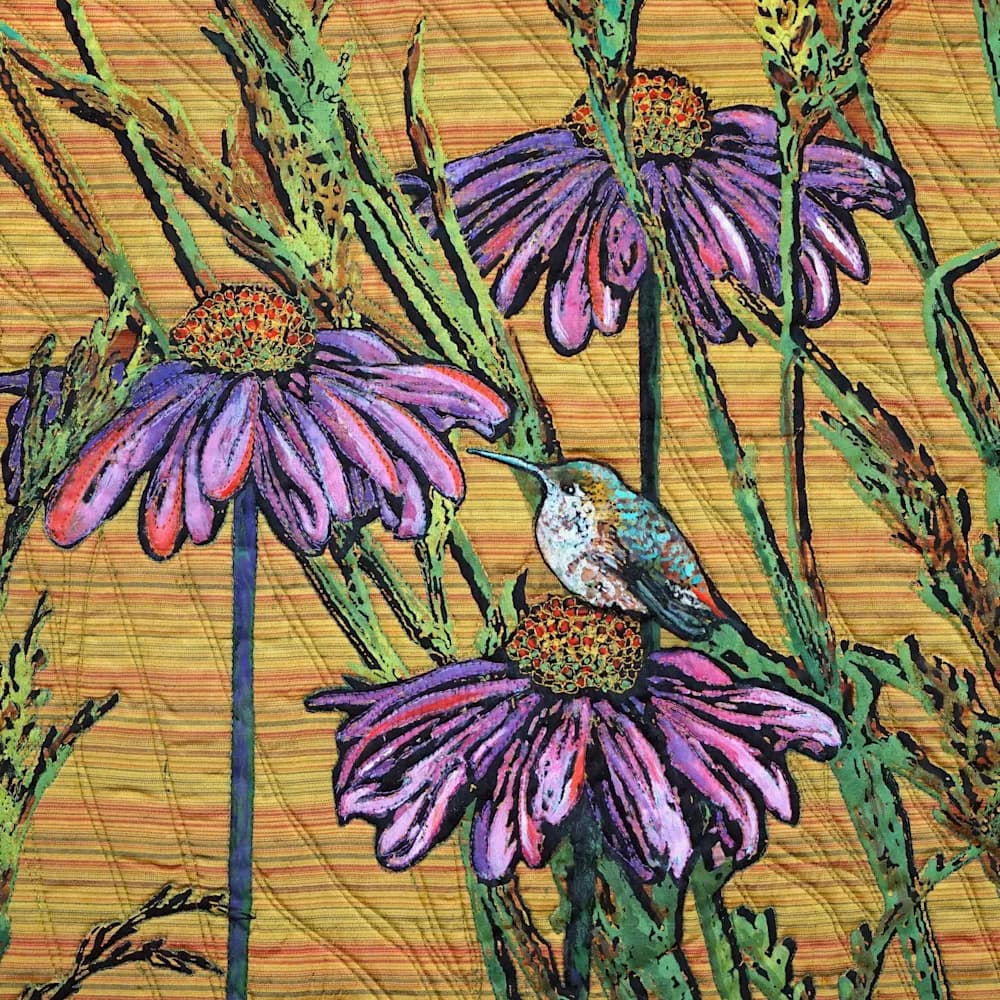 Whimsical Harmony: A Hummingbird's Dance Among Vibrant Blooms