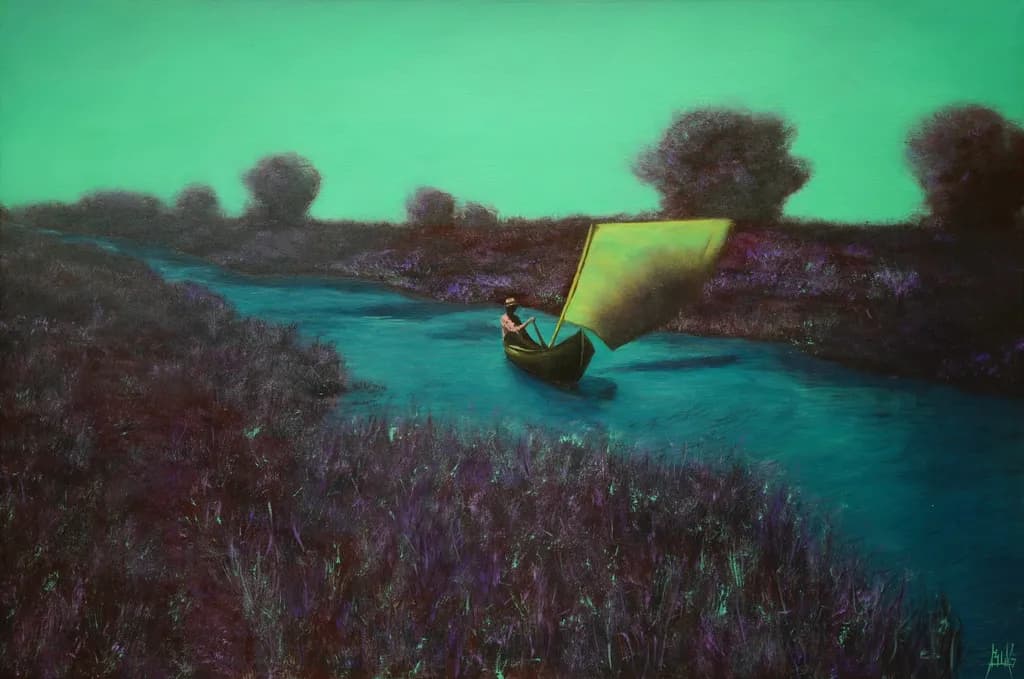 Serene Journey: A Tranquil Boat on the Water's Edge