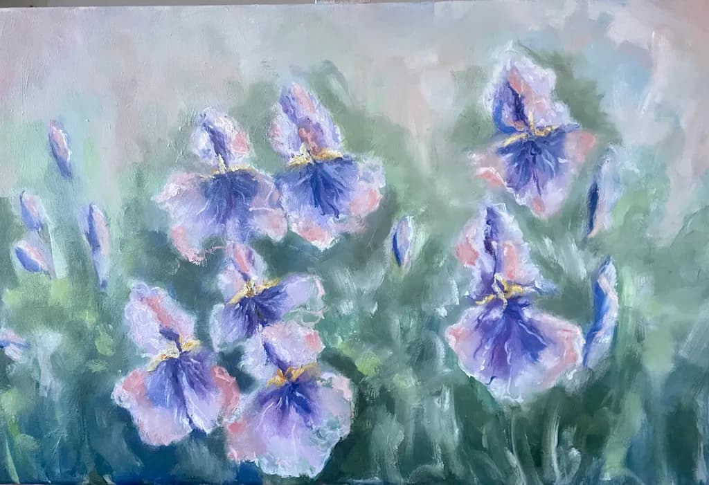 Whispers of Irises: A Pastel Botanical Dreamscape