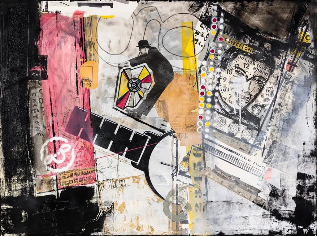 Urban Symphony: A Colorful Abstract Collage of Time and Space