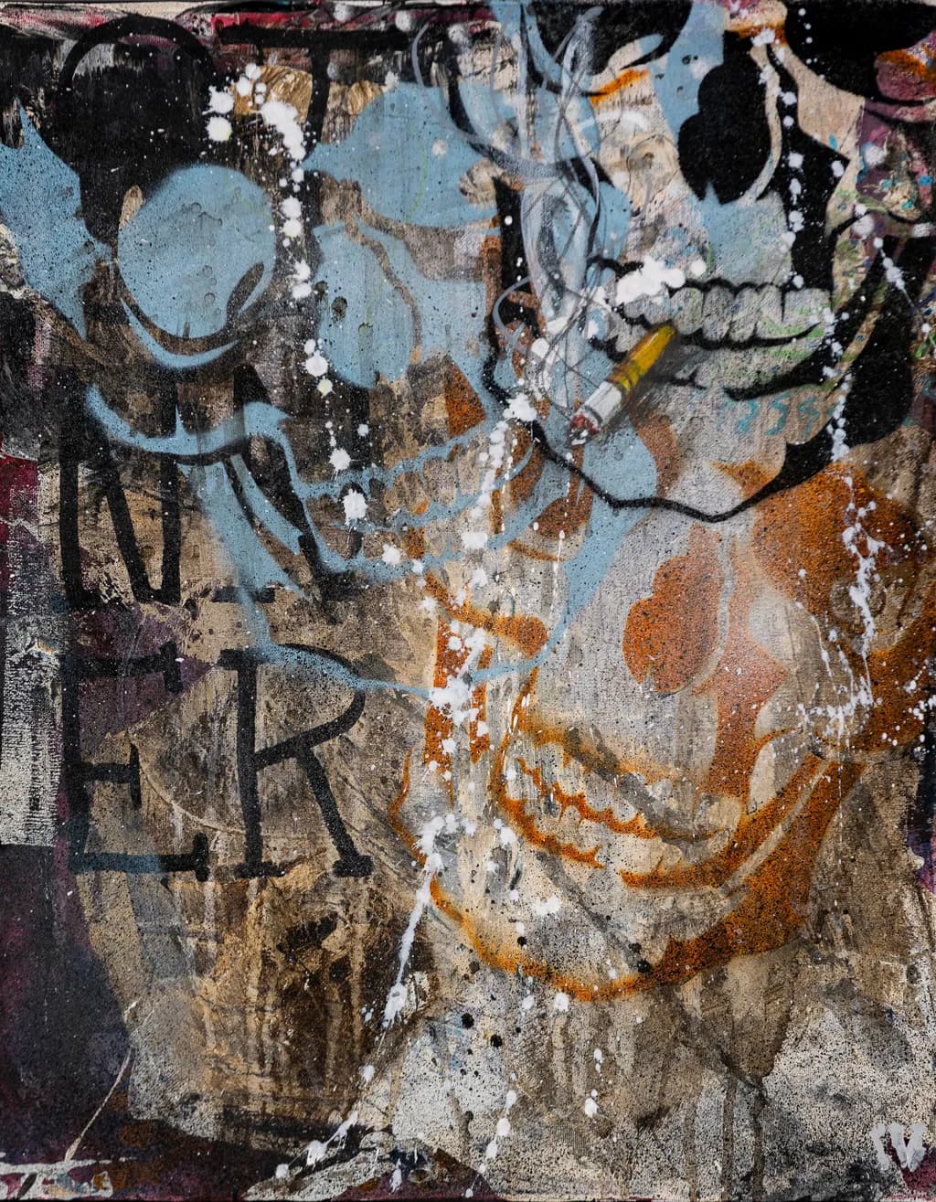 Urban Echoes: A Colorful Dance of Skulls and Graffiti
