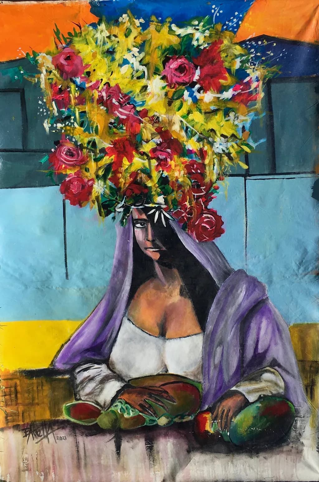 Vibrant Cultural Portrait: A Floral Celebration of Expression and Color