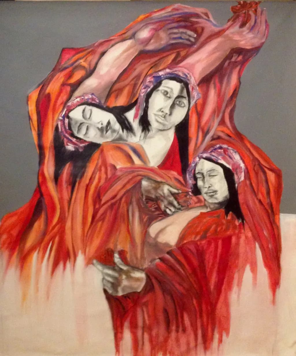 Emotional Tapestry: Abstract Expressions in Red and Figures