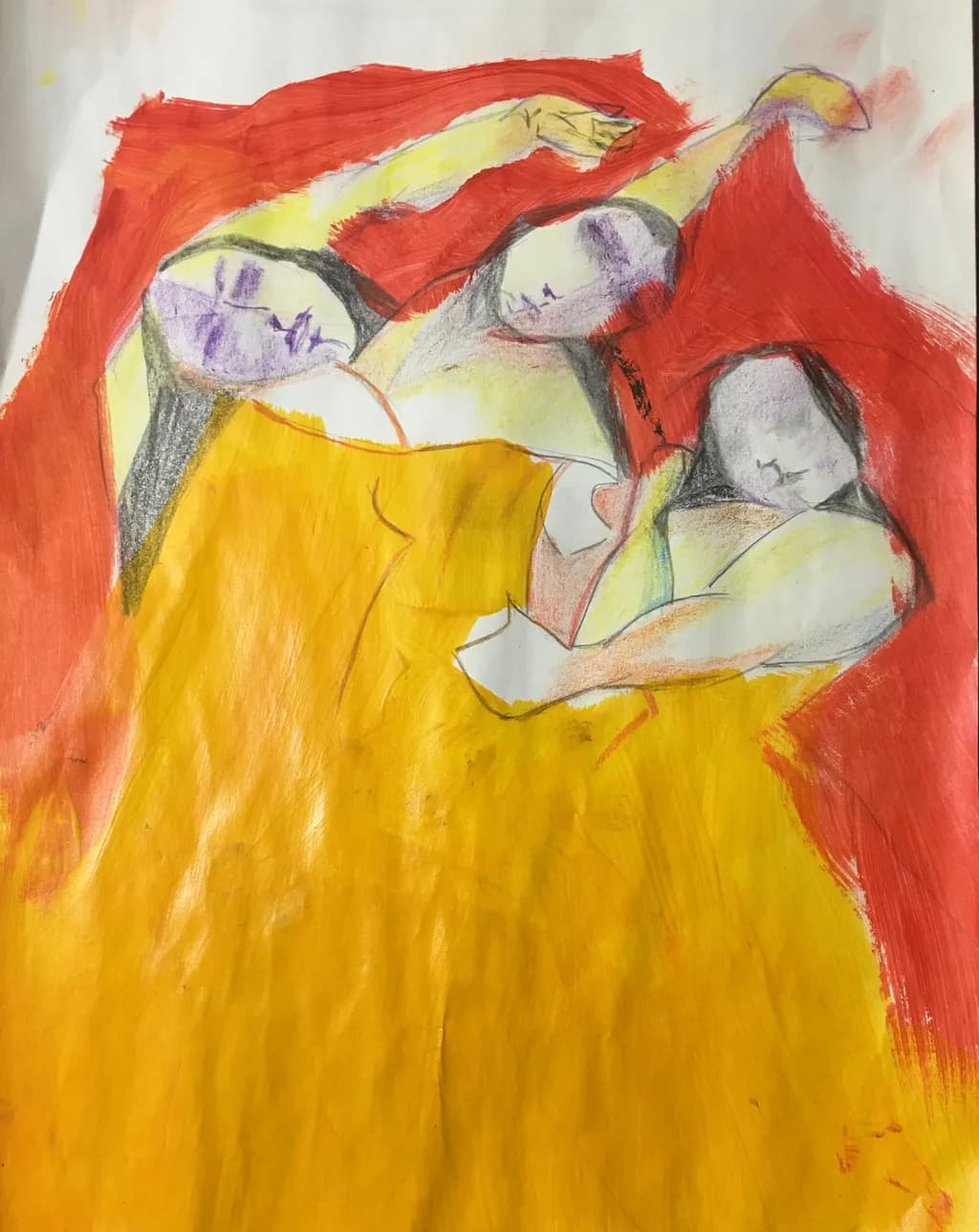 Embrace of Color: A Dance of Three Figures in Vibrant Harmony