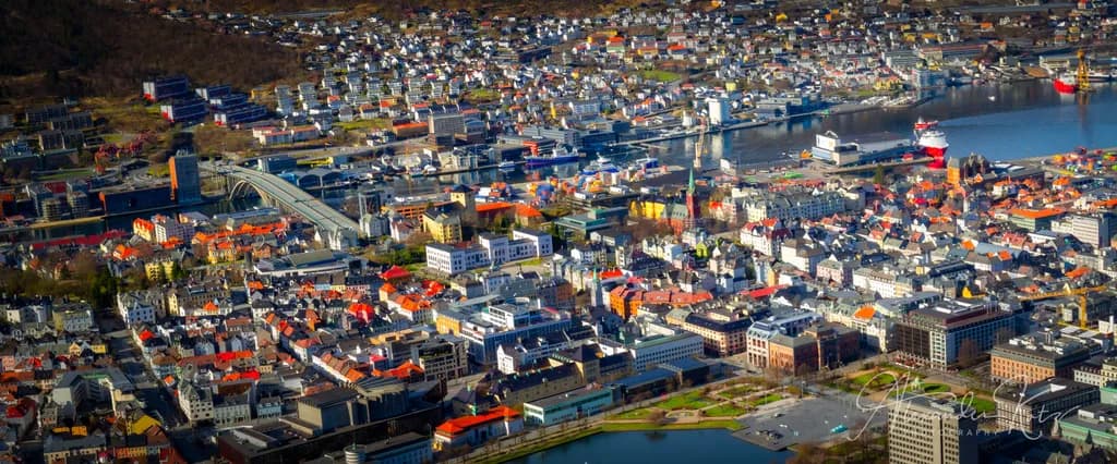 Vibrant Tapestry: Aerial View of Coastal City Life