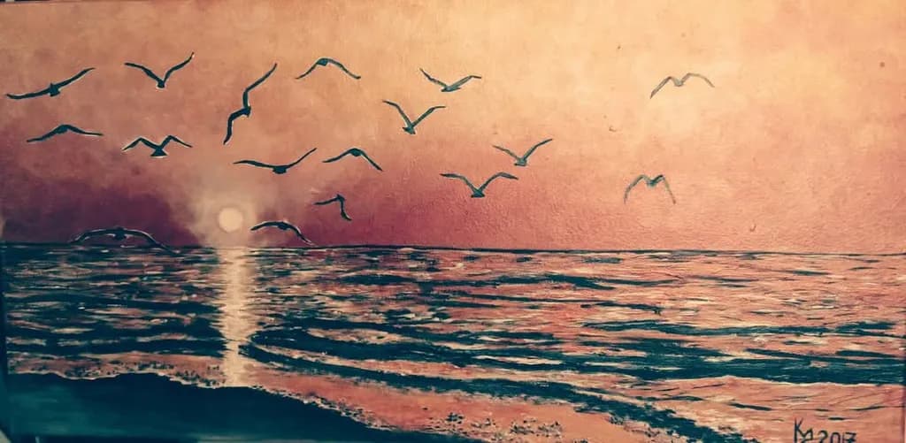 Whispers of the Sunset: A Serene Seascape with Soaring Seagulls